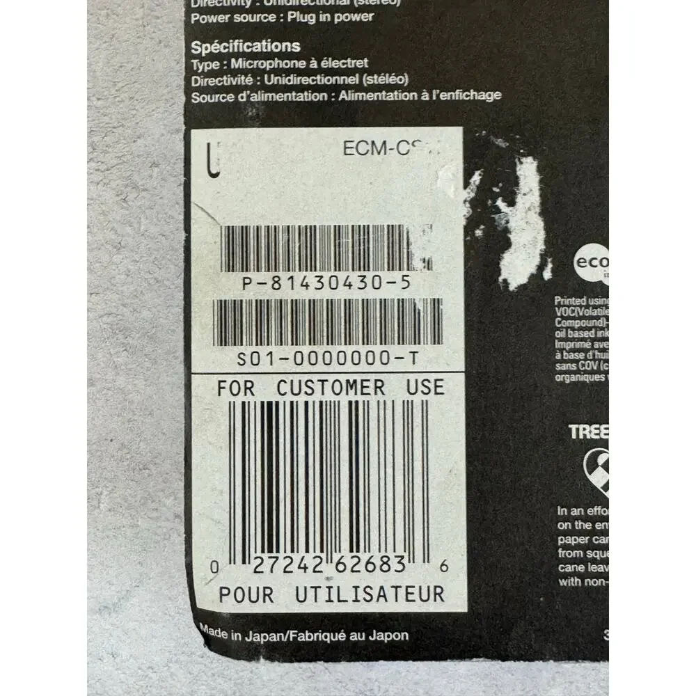 SONY ECMCS10 Stereo Electret Condenser Mic PROFESSIONAL MICROPHONE - SEALED NEW
